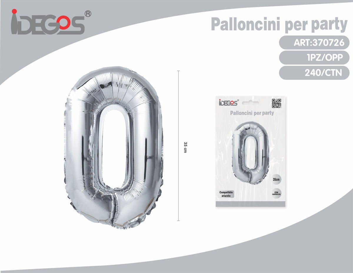 Palloncino Numero 0 Argento 35cm