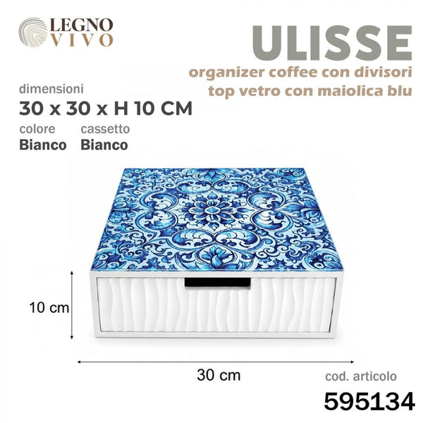 Organizer caffè Ulisse con cassetto e piano in vetro 30 cm