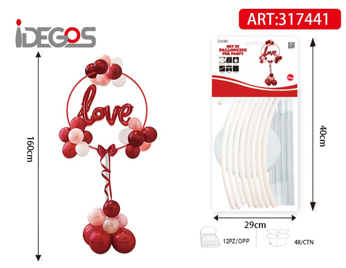 Ghirlanda di palloncini Love rossi e rosa con fiocco