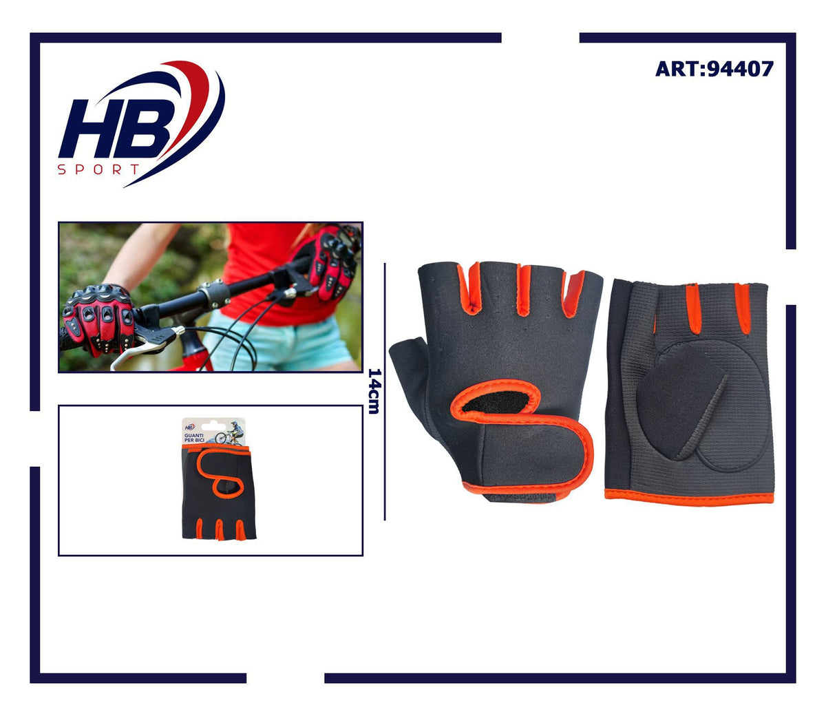 Guanti da bicicletta a mezze dita 14 cm