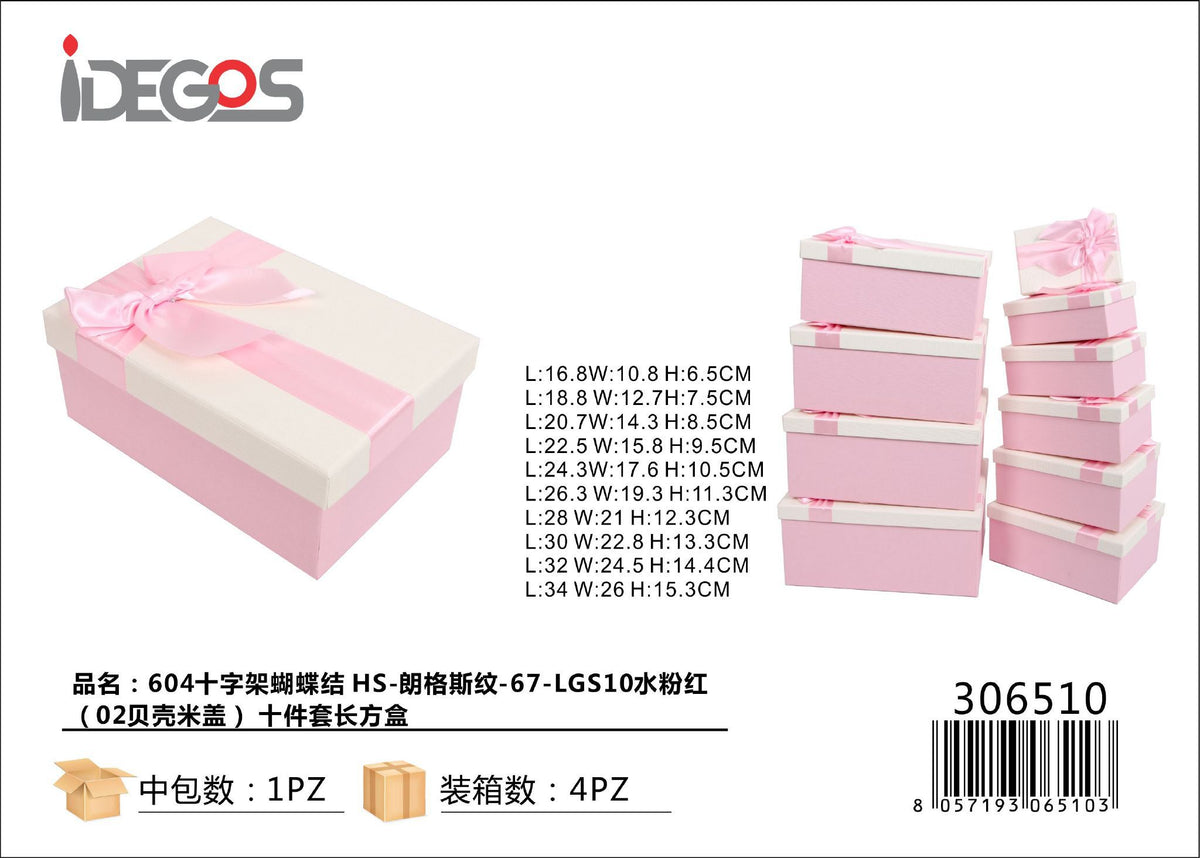 Set di 10 scatole regalo rettangolari rosa con fiocco