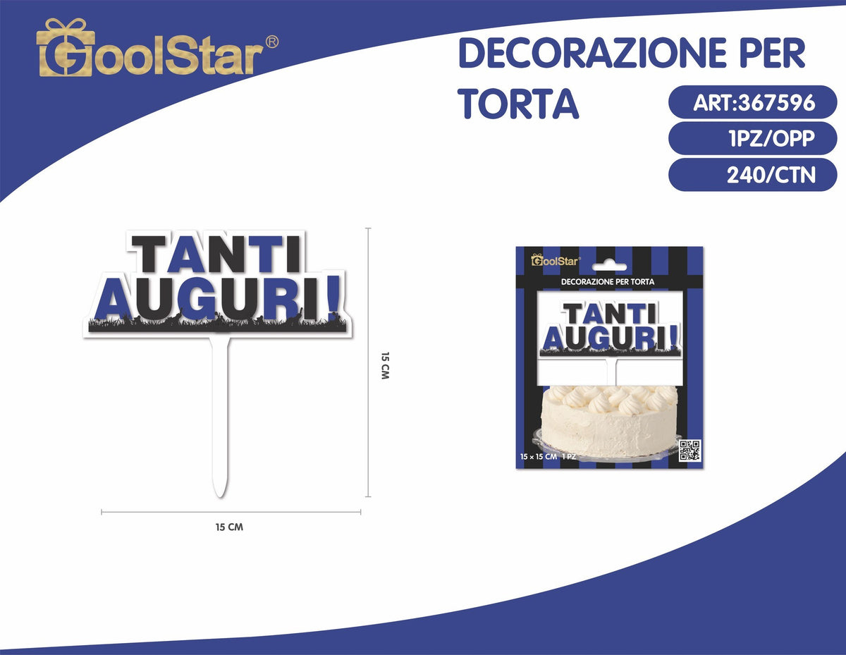 Decorazione in acrilico per torte tanti auguri, calcio blu e nero