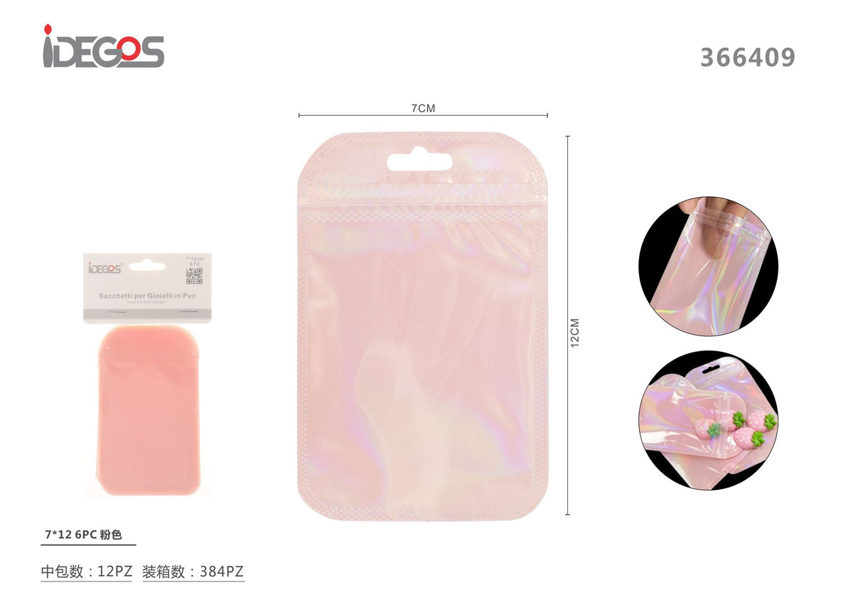 Sacchetti in plastica trasparente rosa, 6 pezzi