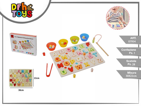 Gioco in legno con alfabeto, pesca e palline 30 × 22 cm