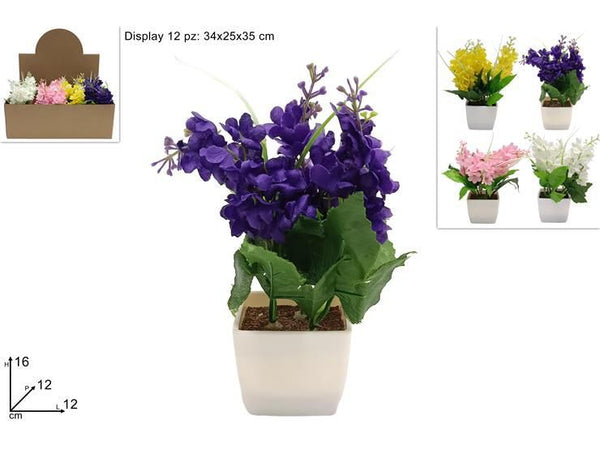 Pianta decorativa con fiori assortiti in vaso bianco 16 cm