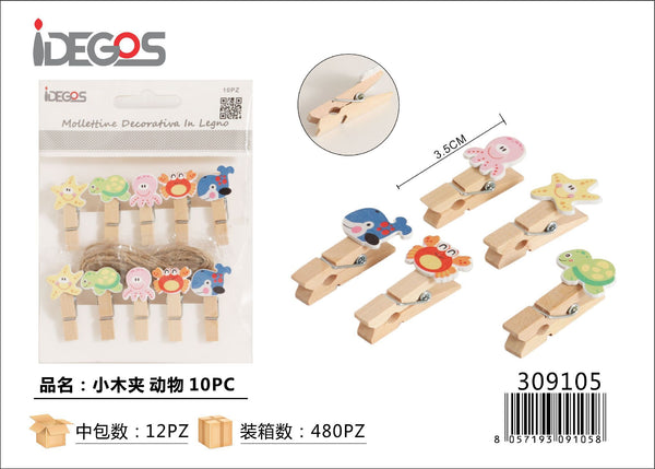 Mollette decorative con animali, 3,5 cm, 10 pezzi