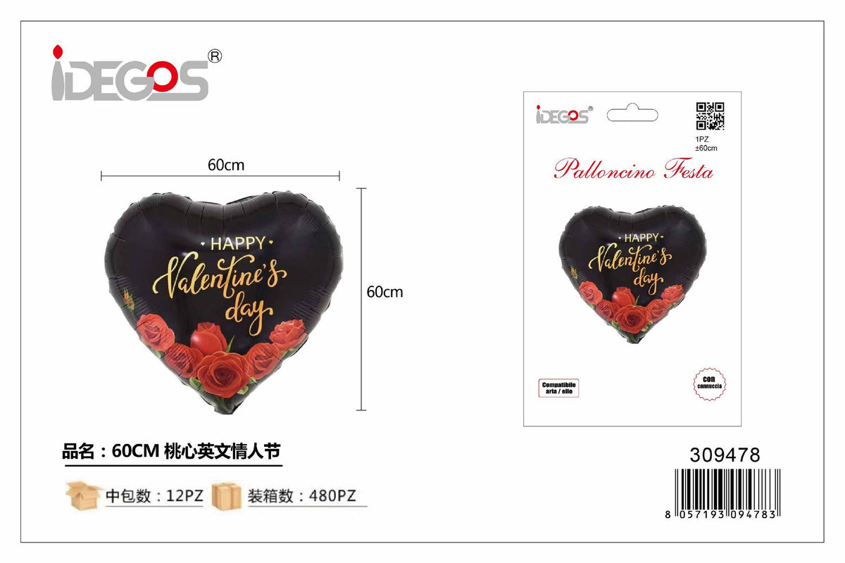 Palloncino foil a cuore con rosa nera