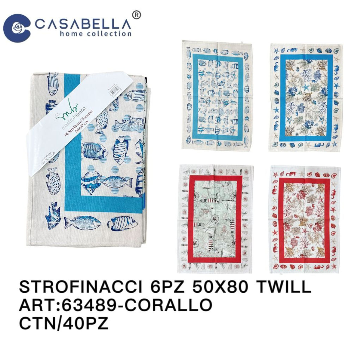 Strofinacci 6PZ 50X80 Twill Corallo