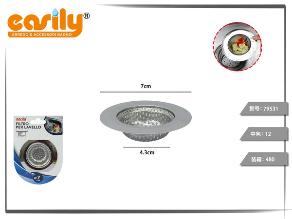 Filtro per lavello in acciaio inox con cestello forato
