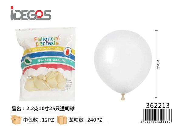 Palloncini trasparenti in lattice, 10 pollici, 25 pezzi