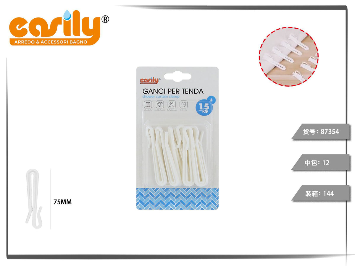 Ganci bianchi allungati per tenda da 75 mm