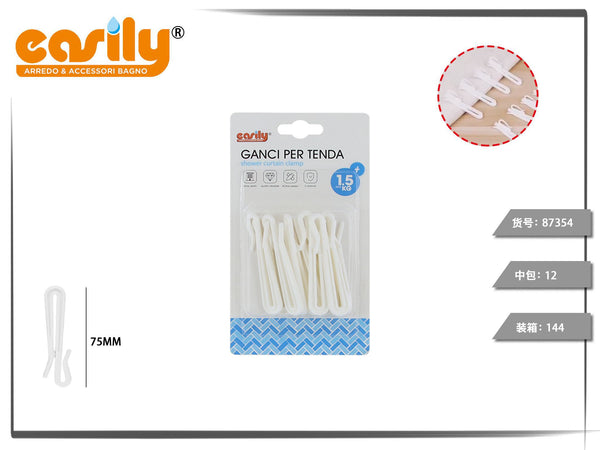 Ganci bianchi allungati per tenda da 75 mm