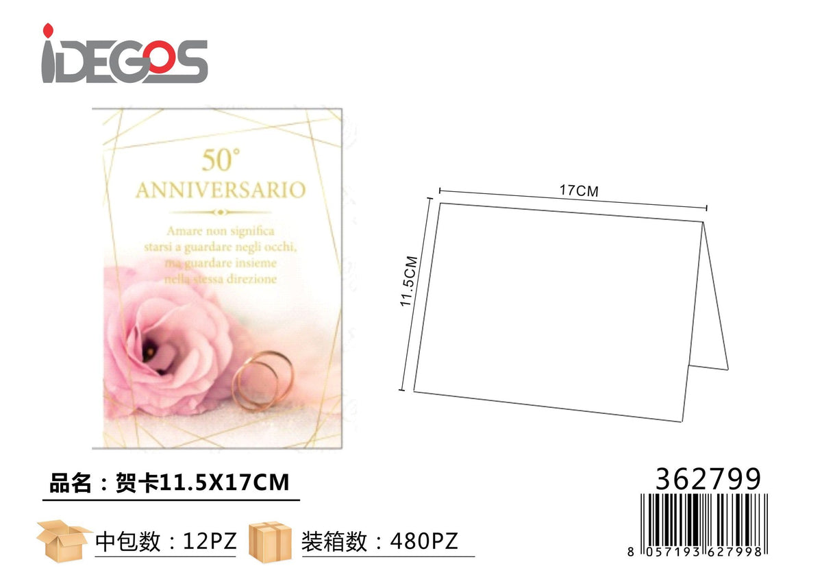 Biglietto auguri anniversario 50, 11,5 x 17 cm