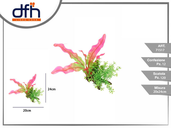Pianta decorativa per acquario con foglie rosa e verdi, 24 cm