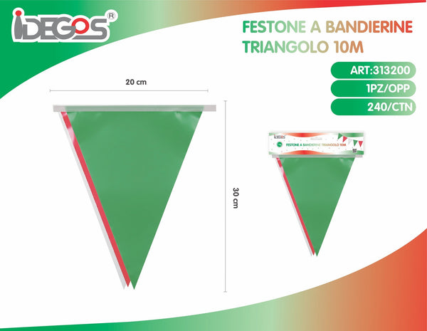 Festone a 20 bandierine triangolari in PE, 10 m