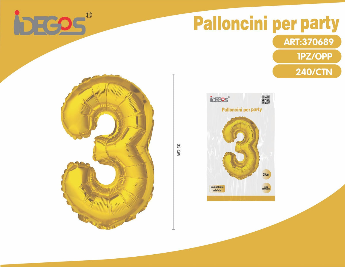 Palloncino Numero 3 Oro 35cm