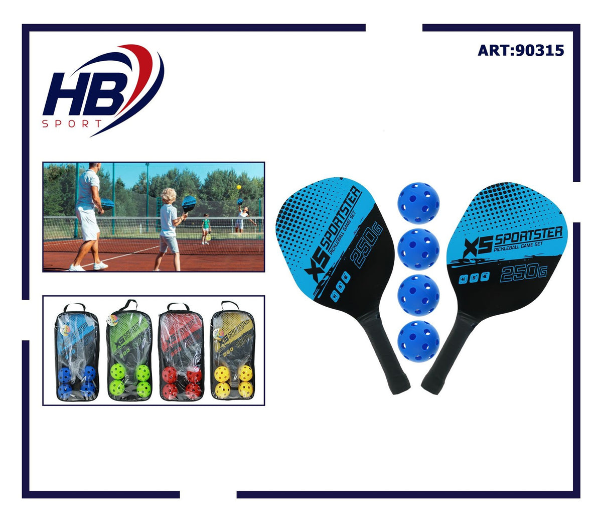 Set pickleball con 2 racchette, 4 palline e custodia