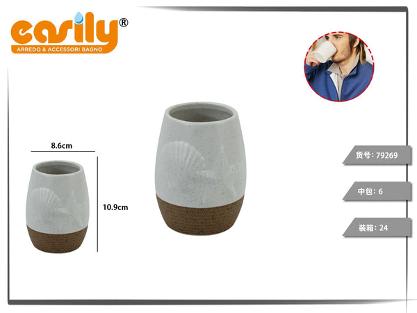 Bicchiere bagno in ceramica con conchiglie