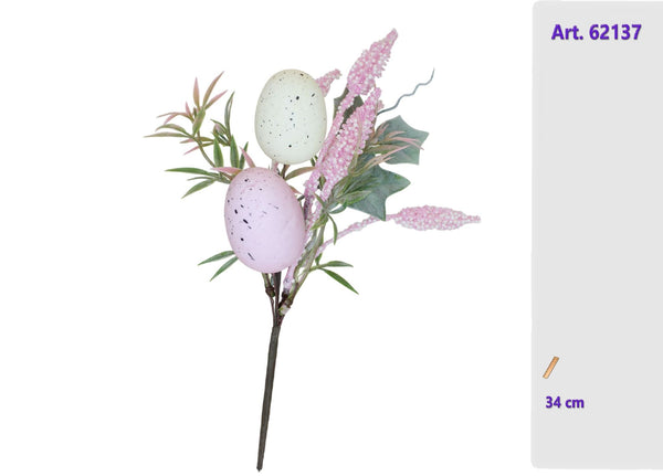 Pick decorativo pasquale con uova e fogliame, 34 cm