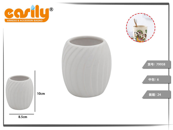 Portaspazzolini bombato in ceramica a righe oblique