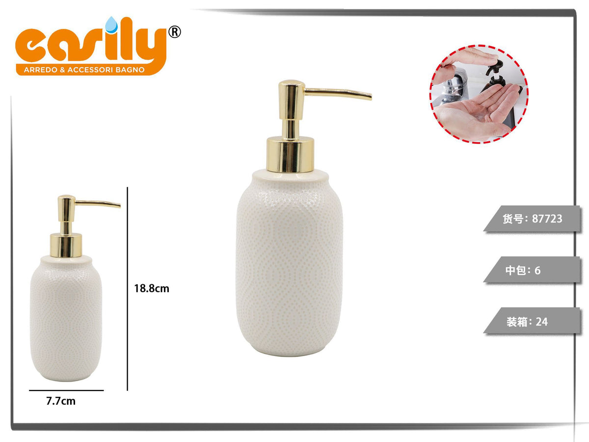 Dispenser sapone in ceramica con motivo a puntini