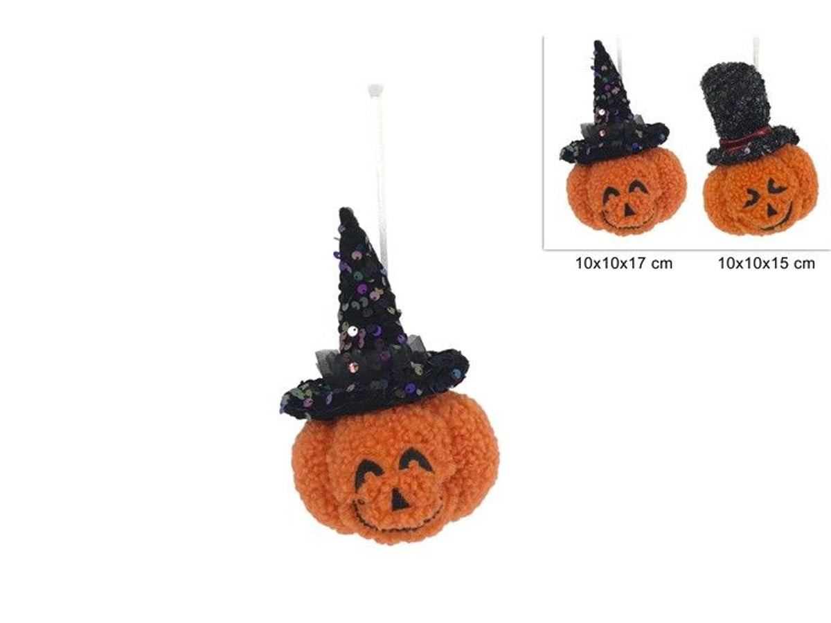 Zucca Halloween da appendere con cappello, 15–17 cm