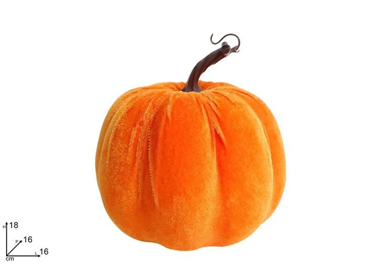 Zucca decorativa arancione in velluto, 16 cm