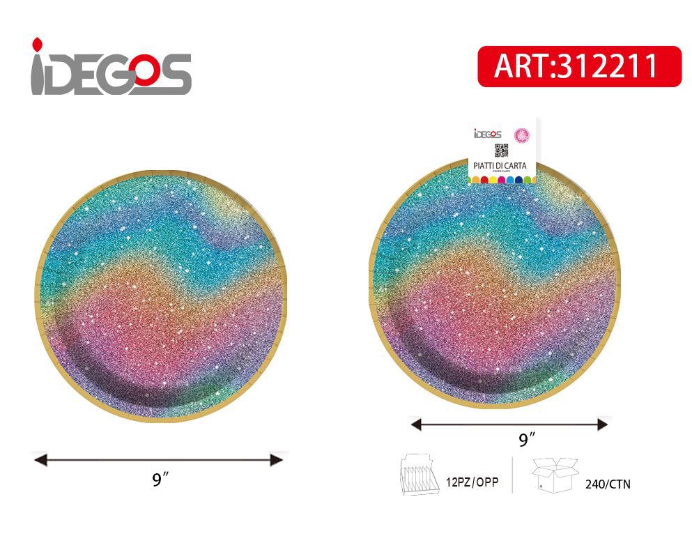 Piatto di carta 9 pollici colorati sfumati
