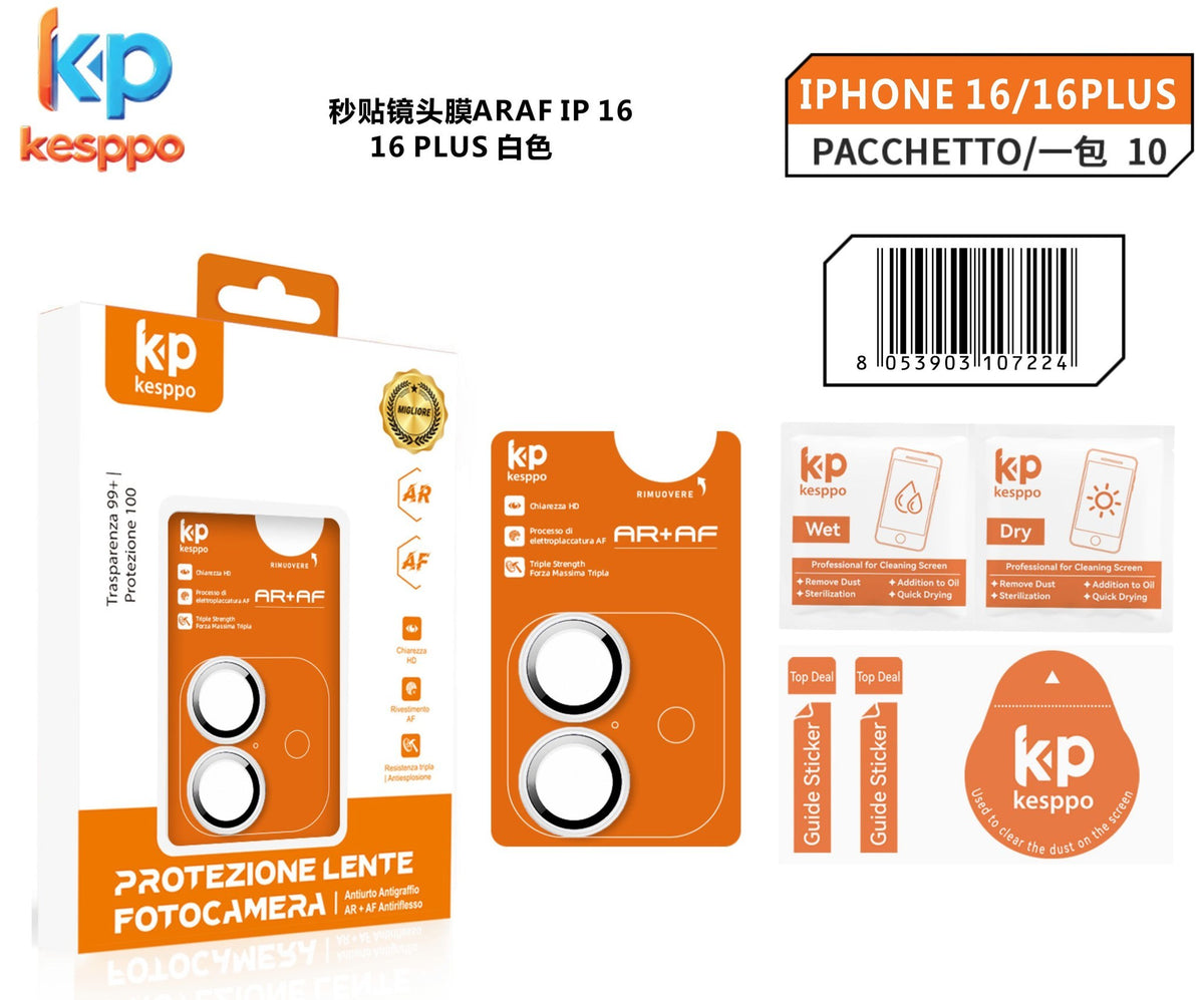 Protezione per lente fotocamera per iPhone 16 / 16 Plus – colore bianco