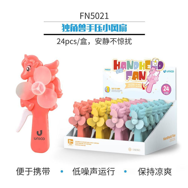 FN5021 Piccolo ventaglio pressato a mano a forma di unicorno
