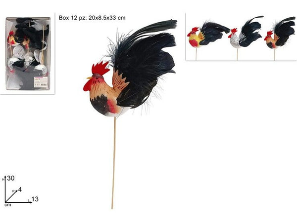 Pick decorativo con gallina e coda nera, 30 cm