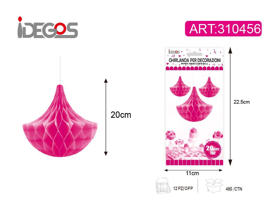 Decorazione in carta a nido d’ape, goccia, magenta