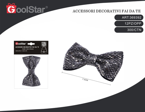 Fiocco decorativo con strass LH-1175-1, 7,5 cm, cinque colori