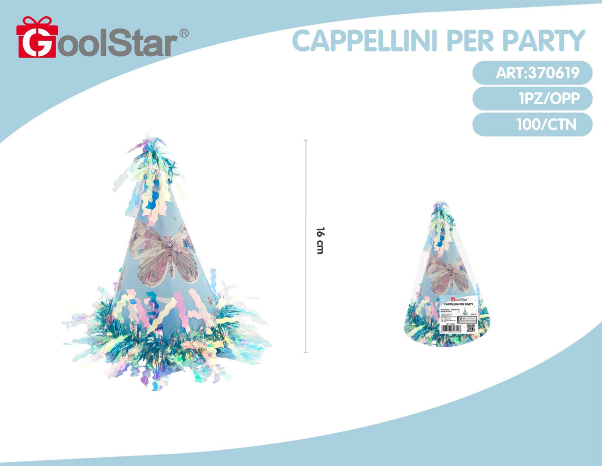 Cappellino stampato rosso con frange arcobaleno, 16 cm