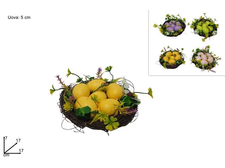 Nido decorativo pasquale con sei uova, 17 cm
