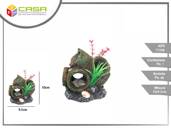 Decorazione per acquario con anfora e piante, 10 cm