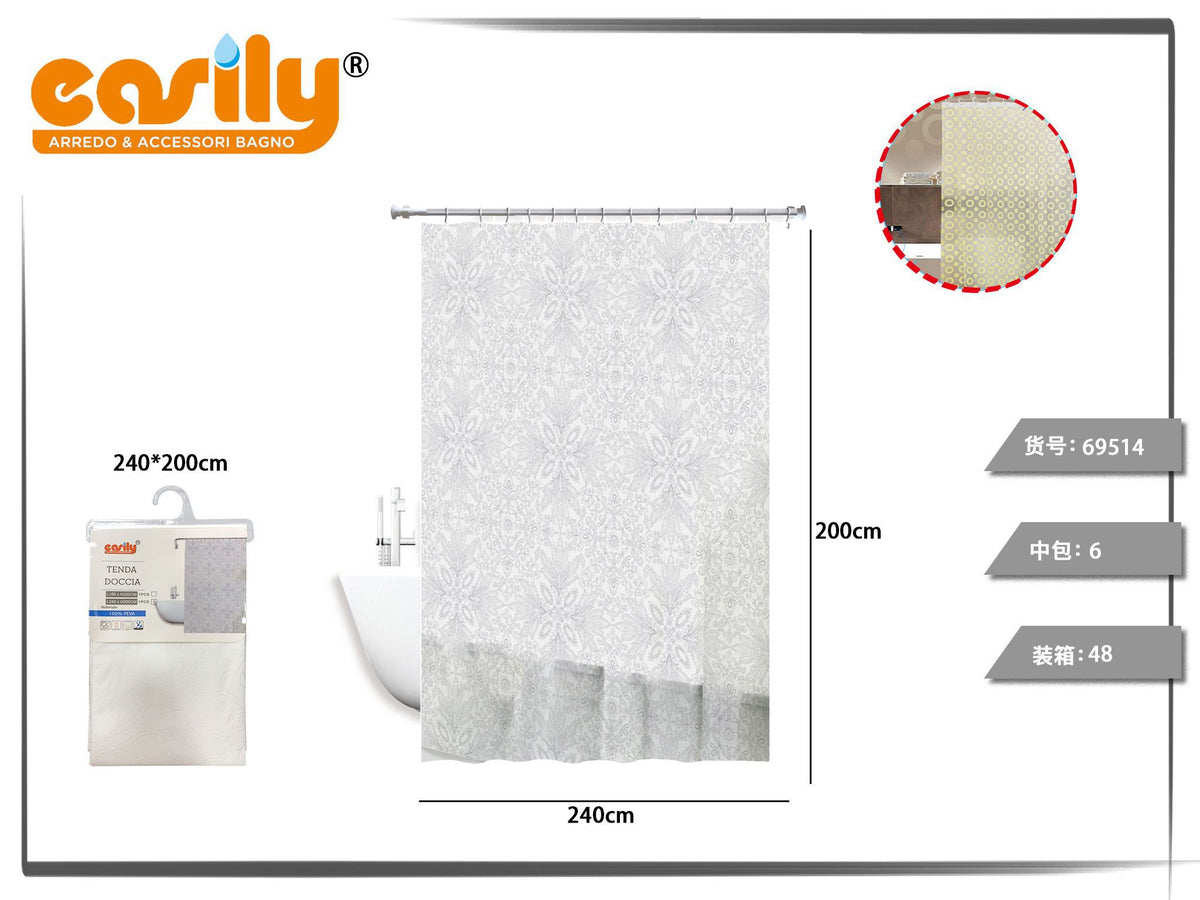 Tenda doccia in PEVA con motivo ornamentale, 240 × 200 cm