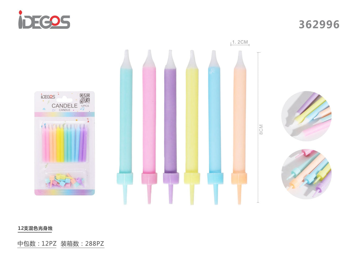 Candeline lisce multicolore pastello, 12 pezzi