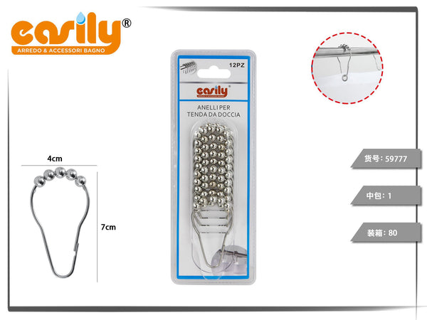 Set di dodici anelli per tenda doccia con sfere