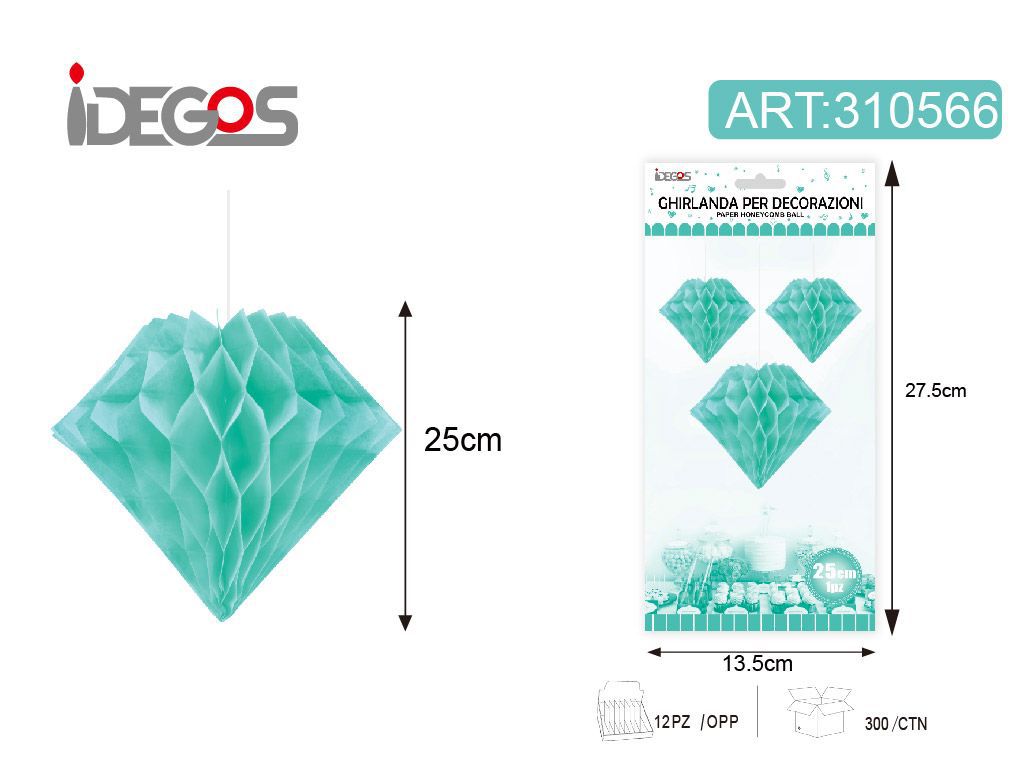 Decorazione in carta a nido d’ape, diamante, Tiffany