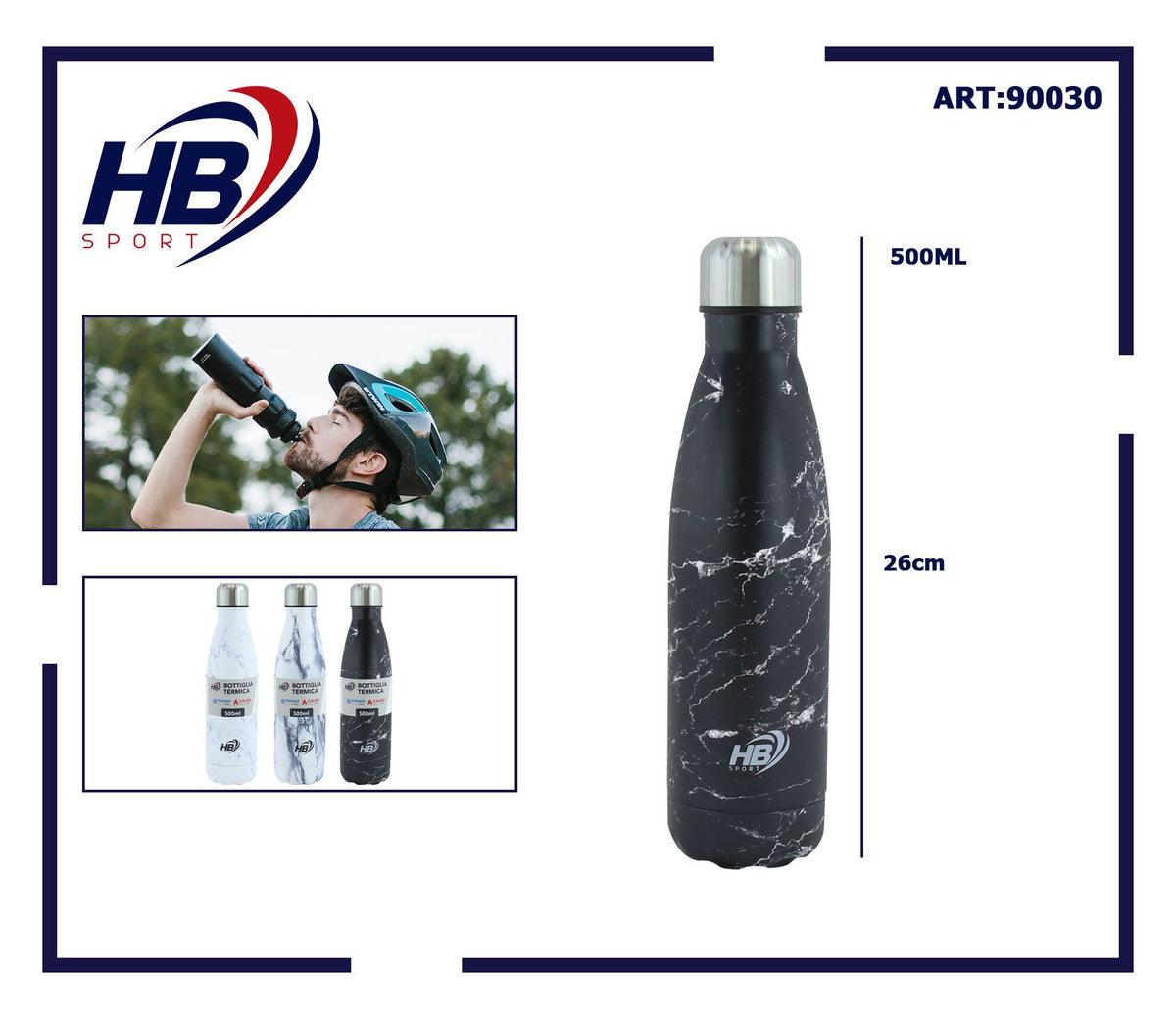 Bottiglia termica effetto marmo, 500 ml