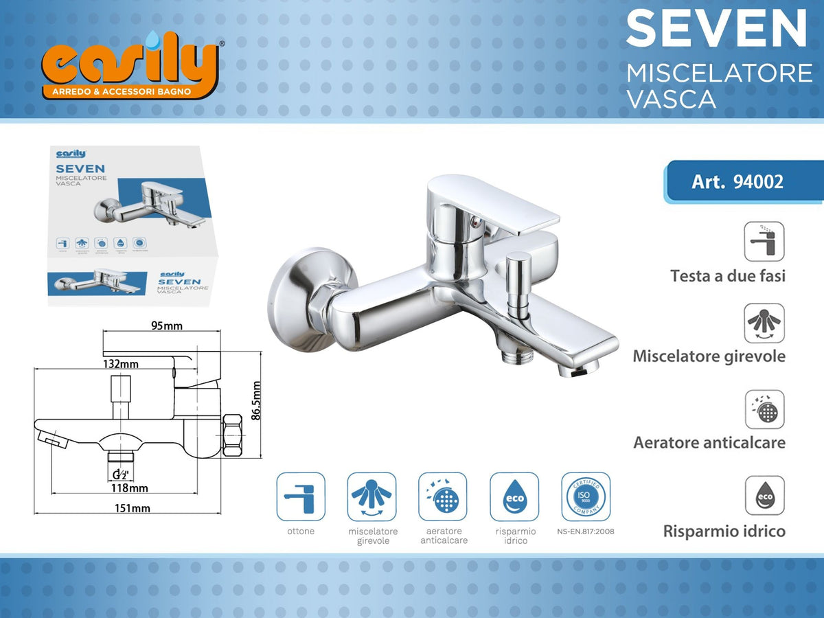 Miscelatore monocomando a parete per vasca Seven