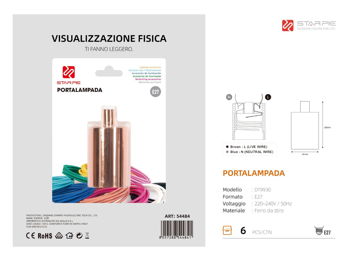 Portalampada DT9930 in metallo, color oro rosa
