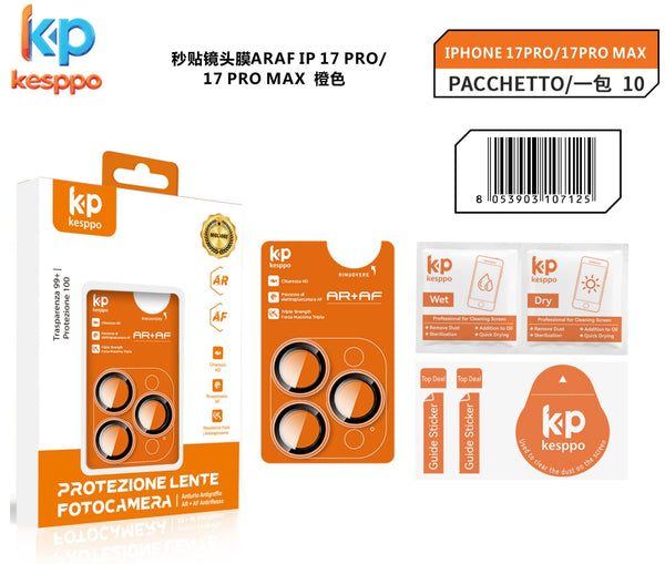 Protezione per lente fotocamera per iPhone 17 Pro / 17 Pro Max – colore arancione