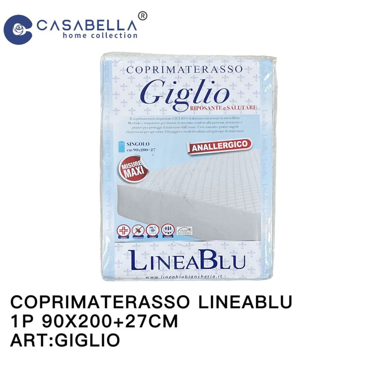 Coprimaterasso Lineablu 1P 90X200+27CM