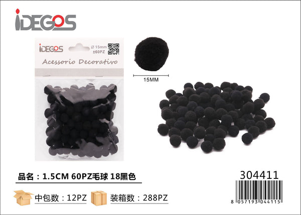 Set di 60 pompon decorativi, 1,5 cm