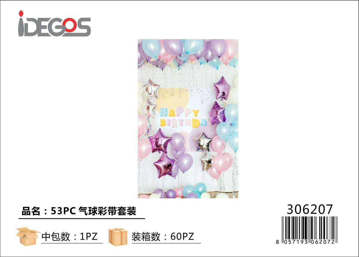 Set decorativo di palloncini e accessori colorati, 53 pezzi