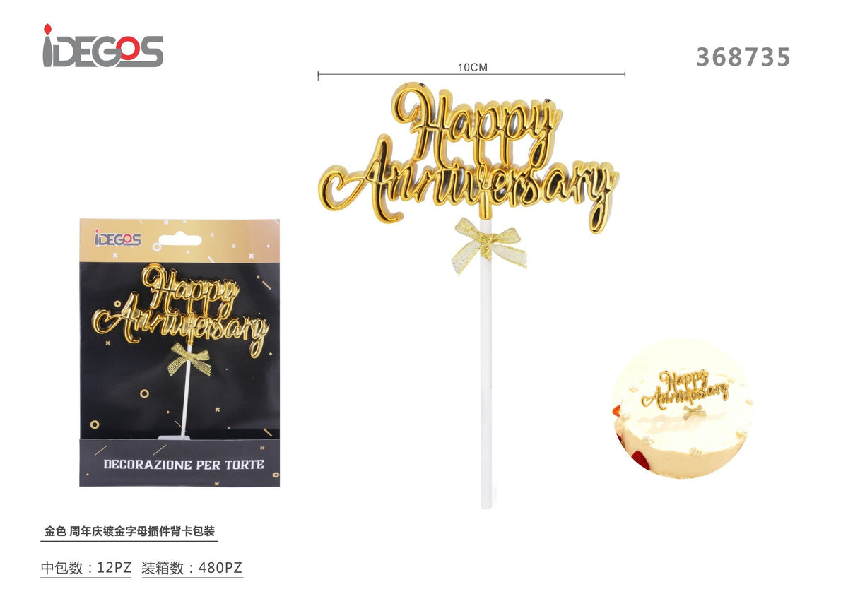 Decorazione per torte happy anniversary oro