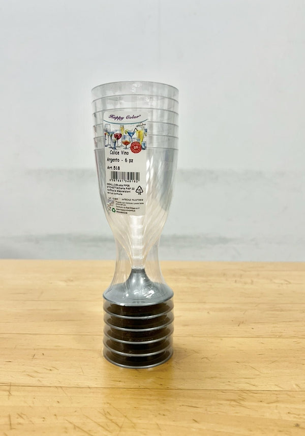 CALICE VINO PLASTICA 6PZ H13cm ARGENTO