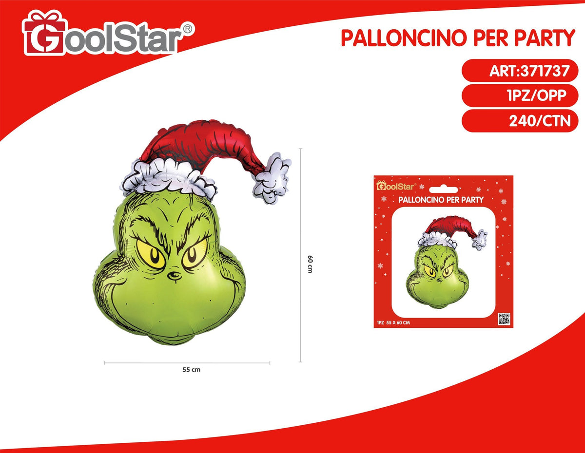 Palloncino foil con personaggio verde e cappello natalizio
